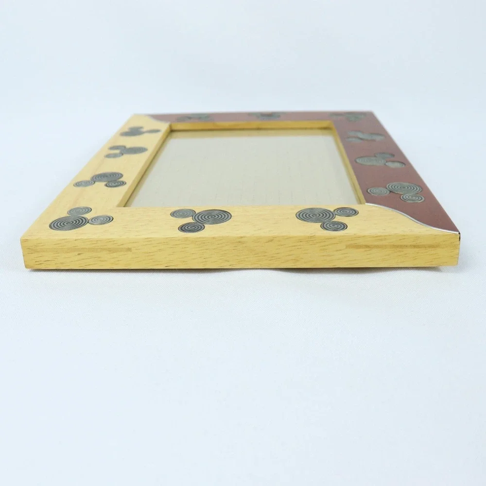 Disney Two Tone Wooden Picture Photo Frame Mickey Mouse Ears Swirl Metal 4x6